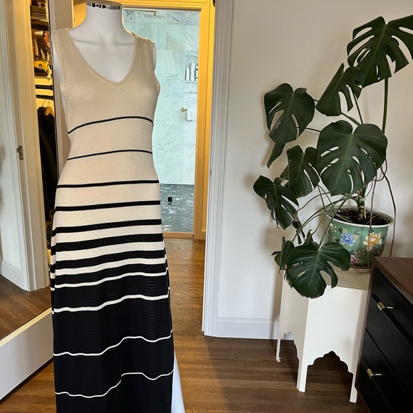 Goddis Navy & Cream Striped Knit Maxi Dress | Sleeveless | Side Slit | Size M/L - Picture 2 of 2